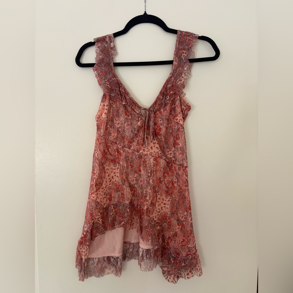 Urban Outfitters Kimchi Blue Pink Paisley Dress With High Slit and Tie Front